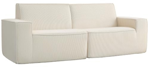 HOMCOM Canapé 3 Places en Velours côtelé 230 cm Moderne Compressé Beige | Assise et Accoudoirs Rembourrés, Aucun Montage Requis, pour Salon, Chambre, Bureau