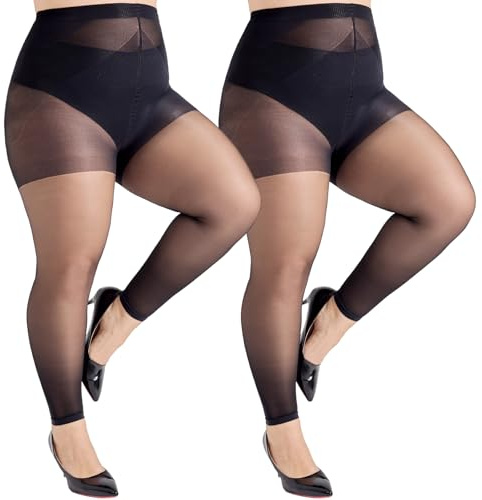 Aaronano Lot de 2 paires de collants sans orteils - Grandes tailles - Ballet - Ventre - Collants pour femme - Sans orteils, Noir , 3XL-4XL grande taille