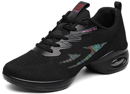 Hiuzylqx Chaussures De Jazz pour Femmes Cheerleading Cheer Chaussures de Danse Absorption Baskets Yoga Entraînement Aérobic pour Street Dance Salon,Noir,38 EU