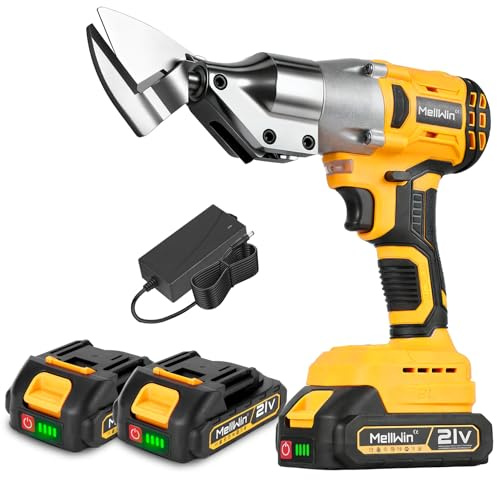 MELLWIN Electric Cordless Metal Shears Brushless Motor, Rotatable Cutting Head – Electric Sheet, Metal Shears with 2x2.0Ah Batteries