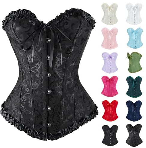 Generico Corsetto Donna Elegante Corsetto Nero Bustino Shapewear Lingerie Lace Waist Push Up per La Vita, Stringivita Modellante Dimagrante Pirata, per Halloween, Carnevale E Feste