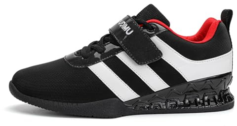 Weightlifting Shoes Mens Squat Shoes Powerlifting Footwear Heel-Supported Weight-Bearing Gym Lifting Gear Cross Training Heavy Squats Stiff-Soled Competition (Black -White,11)