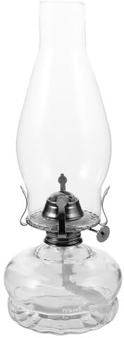 TOVINANNA Lámpara de Aceite de Parafina Retro de Vidrio y Metal Quinqué Decorativo para Uso Interior y Emergencias Adorno Vintage para Mesa y Hogar