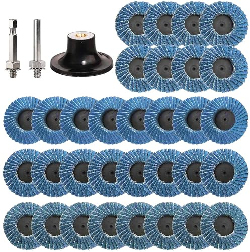 32 discos de láminas de 50 mm para taladro, discos abrasivos de 2 pulgadas, grano 40/60/80/120, disco de desbaste de corindón de circonio con adaptador de 6,35 mm para metal, madera, acero, rápido