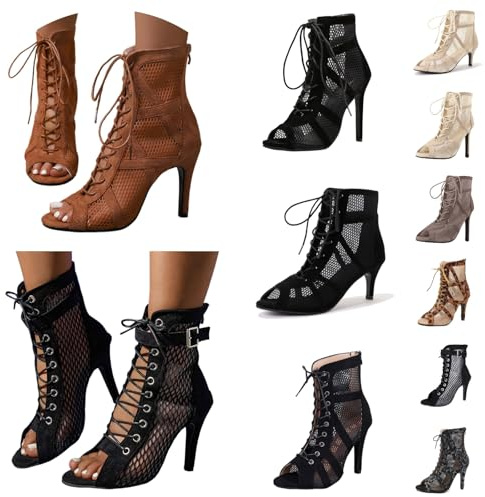 Tacones Heels Baile Mujer Heels Dance Shoes Tacon Fino Zapatos Fiesta con Cordones Zapatos Punta Abierta Botines de Baile con Tacón Alto Salsa y Bachata de Salon Sandalia Elegantes Calzado de Danza