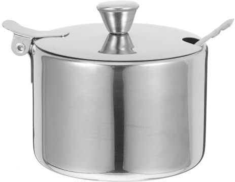 KICHOUSE Set Contenitori per Spezie e Zucchero in Acciaio Inox con Cucchiaio, Barattoli Rotondi con Coperchio, Salvaspazio per Cucina e Conservazione Condimenti