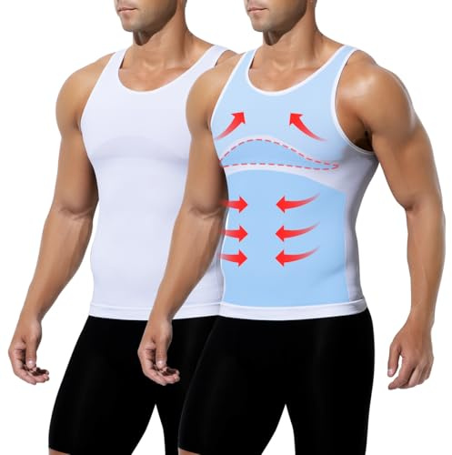 Arjen Kroos Pack de 2 Camiseta Compresión Hombre, Faja Reductora Hombre, Camiseta Tirantes Abdomen Plano