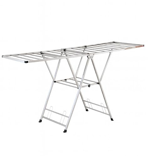 IlGruppone Stendibiancheria in Acciaio Inox 180 Cm Pieghevole Stendino Robusto Griglia Antipiega Portatile per Uso Interno Esterno Piedini Antiscivolo