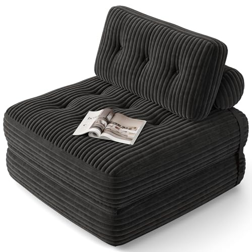Xbro Divano Letto Singolo 2 in 1 Pieghevole in Velluto a Coste Salvaspazio, Poltrona Letto per Monolocale e Camera Ospiti, 85x170 cm, Grigio Scuro