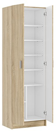 EGLEMTEK Alphabet Armadio Armadietto Multiuso A Colonna Con 2 ante e 8 Ripiani Ingresso Camera Da Letto 59 x 37 x 180 Cm Colore Rovere Chiaro