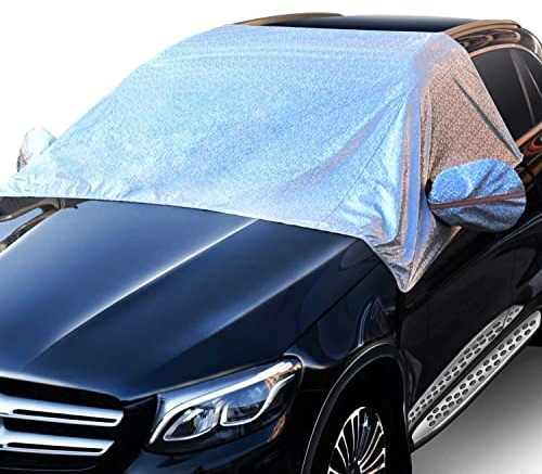 ZHSX Car Windscreen Cover Frost Guard with Anti-scratch Elastic Hooks Fixed on wheels and Windproof Elastic Rims & Anti-theft Buckle Belt and Waterproof Flaps, fits less than 190cm Wide Cars SUV