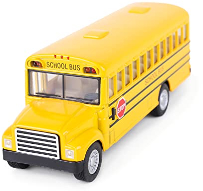 Toyland® 12,5 cm klassischer gelber Schulbus aus Druckguss mit funktionaler Tür und Rückziehfunktion – Spielzeugfahrzeuge