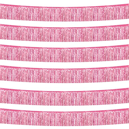 6 Pack 10 Feet Foil Fringe Garland Metallic Tinsel Streamers Banner Wall Hanging Curtain Backdrop Banner for Parade Floats, Thanksgiving, Christmas, Birthday, Halloween Party Decorations(Pink)