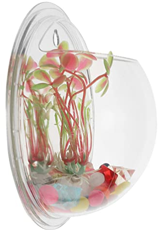 Ipetboom Vintage Decor Wall Mounted Aquarium Tank Clear Acrylic Round Fish Tank Betta Fish Bowl Hanging Bubble Tank Pot Vase Transparent Wall Planter for Home Garden Office Decor Retro Decor