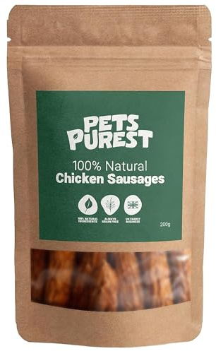 Pets Purest Natural Dog Treat Chews - 100% Healthy Air-Dried Chicken Sausage Meat Treats for Dogs, Puppy & Senior. Grain & Gluten Free Low Fat Raw Protein Dog Food Snack (200g)