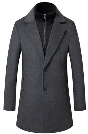 Sliktaa Abrigo de Lana Cálido de Invierno para Hombre Gabardina Longitud Media Chaqueta de Lana de Negocios Casual con Bufanda Sobretodo, gris, XL