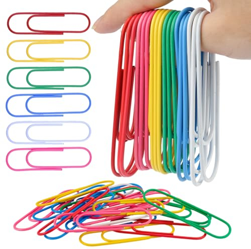 40 Stück Büroklammern Bunt, Bunt Büroklammern Groß 100mm Farbige Büroklammern Große Jumbo Büroklammern Grosse Vinyl Beschichtet Büroklammern Metall für Büro Papiere Dokumente Schule Bürobedarf DIY