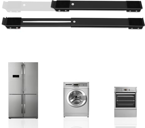 BASVII Base de Machine à Laver Réglable 2 Pièces, Roulettes de Meubles en Acier Inoxydable, Charge Unique 300 kg, Roulettes de Transport de Meubles Avec Base en Caoutchouc Antidérapant (Noir)