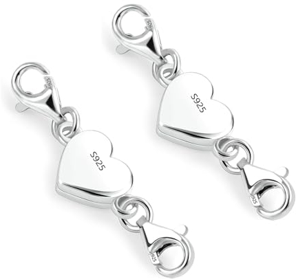 Moguri 2 unidades de cadena de plata de ley 925 con cierre magnético en forma de corazón, para collares, pulseras, accesorios de fabricación de joyas