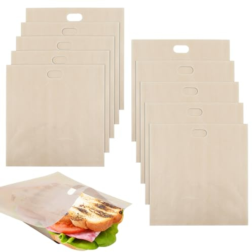 Anseom Non-Stick Toastabags, 10 Stück Toaster Beutel Wiederverwendbare Sandwichbeutel für Toast Pizzastücke Snacks Chicken Nuggets