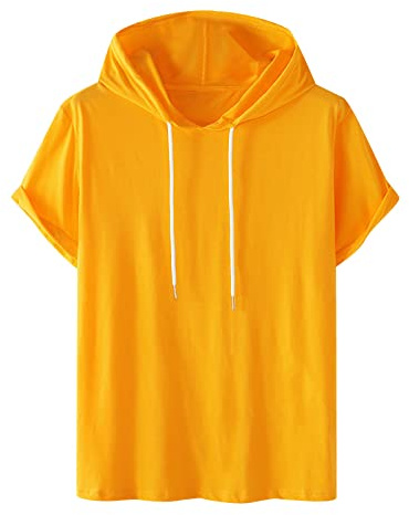 Sweat à capuche à manches courtes pour femme - Couleur unie - Tendance - Décontracté - Grande taille - Confortable - Coton - Chemisier d'été classique - T-shirt de sport - T-shirt d'été