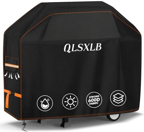 QLSXLB Grillskydd för utomhusbruk, robust 600D Oxford-tyg vattentätt skyddsöverdrag 127 x 61 x 117 cm, BBQ Grillöverdrag med luftventil vindtät mot regn damm sol snö svart