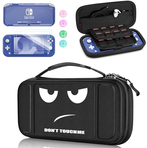FINTIE 8-en-1 Étui pour Nintendo Switch Lite 2019, [Antichoc en EVA] Etui de Voyage, Housse de Transport avec Emplacements Cartes de Jeu et Poche Intérieure pour Accessoires, Don't Touch