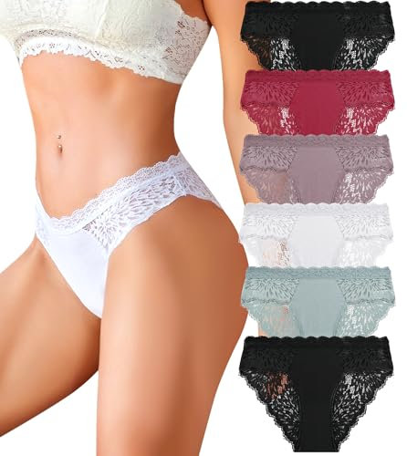 READY TO LOVE Unterhosen Damen Baumwolle Spitzen Unterwäsche Frauen Sexy Slip Atmungsaktiv Hipster Pantys Damen Underwear Women Schlüpfer Mehrpack 6