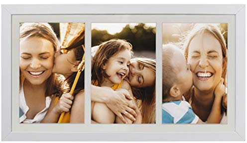 BD ART Collage Bilderrahmen 18x35 für drei Fotos mit Passepartout 10x15 cm, weißes MDF Holz moderner Fotorahmen zum Aufhängen an der Wand oder zum Platzieren auf einem Schrank