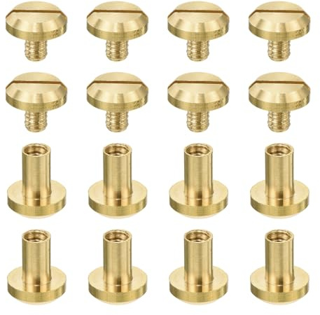 sourcing map 8Pcs Brass Chicago Screw, 8mm Concave Leather Rivets Belt Screw Binding Stud Nail Rivets Fasteners for Leathercraft Belt Jean DIY