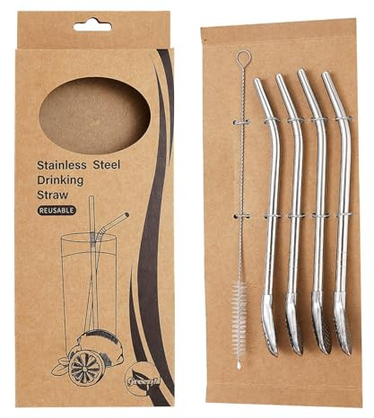 Paja de metal para café, 4 pajitas reutilizables, cuchara de paja reutilizable, agitador de cóctel de metal para beber té suelto, café