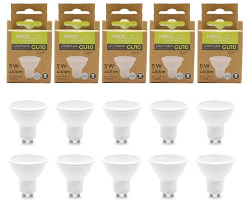Maxled, Light is Led! 10x Bombillas LED GU10 5W Equivalente a 60W 400LM Blanca Fría 6000K Larga Duración Bajo Consumo Aptas para Iluminación de Carril Casas Empotradas CA 220-240V No Regulable