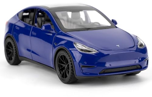 imtfzct 1/32 Tesla Model Y - Modellino di auto in alluminio, giocattolo per bambini con funzione Pull Back, giocattolo per bambini con porta apribile, regalo per bambini da 4 a 7 anni (blu
