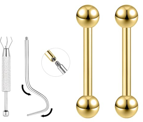 ZS 1 paire de piercings droits incurvés en titane de 16 g/18 g – Petit piercing pour sourcil, langue, lèvre, téton, oreille, pour homme et femme, 6 mm/8 mm/10 mm/12 mm