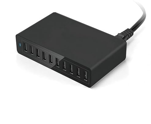 Digitalkey Caricatore USB 10 Porte Multi Device, Stazione di Ricarica Multipla con Interruttore di Sicurezza e Indicatore LED, Nero