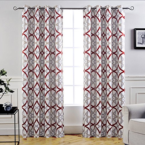 DriftAway Alexander 80% Blackout Curtains for Living Room 250GSM Pattern Match Thermal Insulated Room Darkening Geo Moroccan Mid Century Grommet Bedroom Drapes 2 Panels 52 Inch by 84 Inch Red Gray