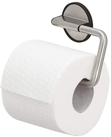 Tiger Tune Toilettenpapierhalter, Montage ohne Bohren Dank integrierter Klebefolie, optional Befestigung zum Schrauben, Edelstahl gebürstet/Schwarz, 150 x 100 x 26 mm