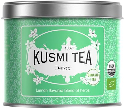 Kusmi Tea - Detox Bio - Bio-Grüntee, Mate-Tee und Pflanzenmischungen mit Zitronengeschmack - 100g Metallteedose - ca. 40 Tassen