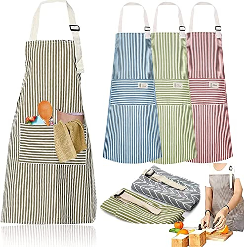 Senteen Baumwolle Küchenschürze 4 Stück Kochschürze Verstellbare Schürze mit Taschen Damen und Männer zum Kochen Backen Malen Hausarbeiten (Blau Grün Rot Braun)