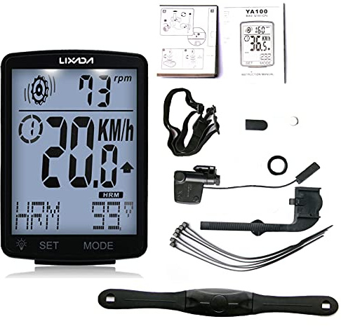Lixada 3 en 1 Computadora de Bicicleta Inalámbrica,Odómetro IPX7, Sensor de Frecuencia Cardíaca LCD Multifunción,Odómetro de Bicicleta, Puede Medir la Temperatura, Cronómetro
