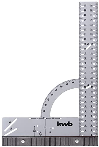 kwb Équerre universelle 300 mm pour des mesures précises avec butée amovible, marquages d'angle fixes pour 30° et 45° et divers points de repère