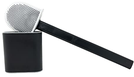 Toilet Brush and Holder Set, Silicon Bristle Toilet Brush With Drying Holder, Free Standing, Bendable bristle Brush Set for Bathroom Cleaning (Black - Design 1-36.5 * 9.8 * 4.3cm)