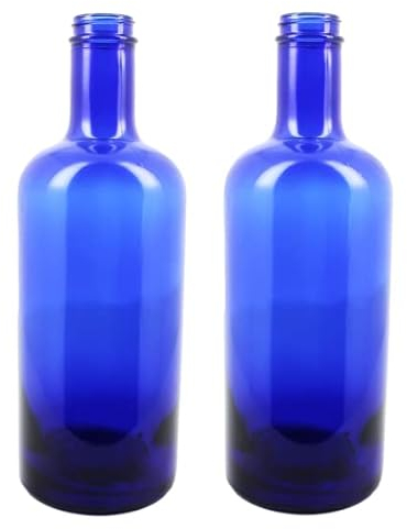 BELLEROFONTE Botella modelo ginebra de cristal azul solarizada para agua, 750 ml, con tapón, 2 unidades