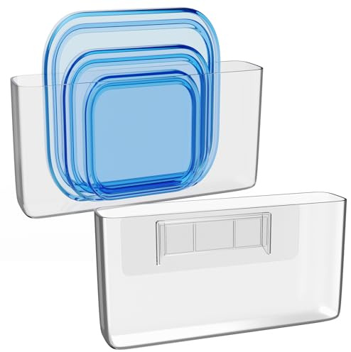 NiHome 2-Pack Kitchen Cupboard Cabinet Door Storage Box, Self-Adhesive Wall Mounted Over Kitchen Storage Box No-Drill Installation, Versatile Use for Kitchen, Bathroom, Office (Clear)