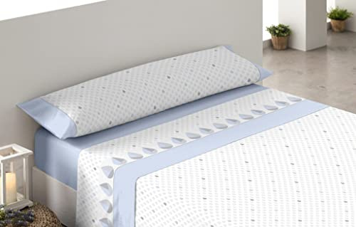 Donegal Collections - Juego de Sabanas Estampadas 3 Piezas Cama 150cm Óvalo Azul, Primavera Verano, Algodón Poliéster, Bajera, Encimera y Funda de Almohada