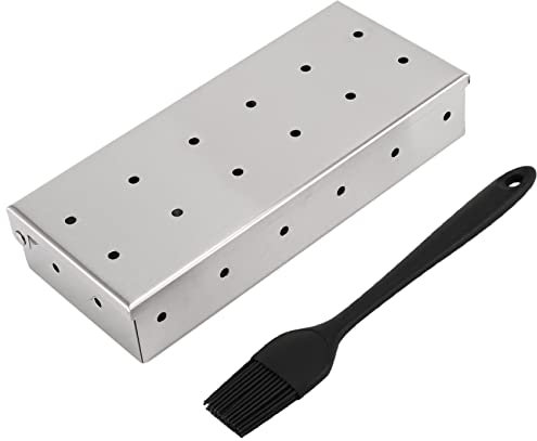 Aiwjeakh - Caja de ahumadero grande para barbacoa de carbón de leña y gas con cepillo de virutas de madera de gran capacidad para asar carne de ahumado