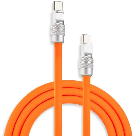 chubbycable Chubby Câble de charge rapide 2.0 en silicone souple durable de 240 W – Cordon de charge extra épais compatible avec iPhone 17-15, iPad, orange, de type C vers type C, 1 m