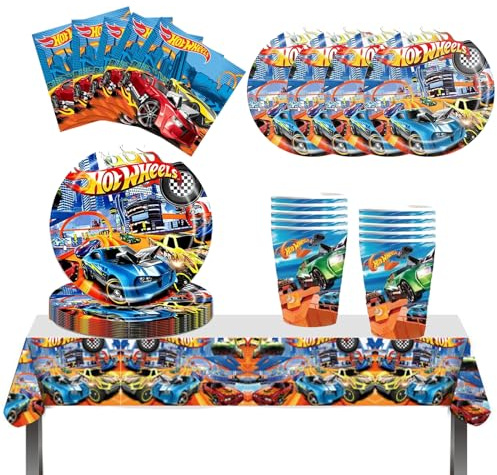 Vaisselle de fête en carton Assiettes, tasses et serviettes pour voiture de course et anniversaire d'enfant