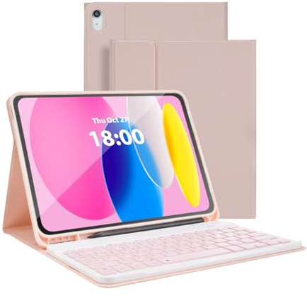 MAYPHY Keyboard Case for iPad (A16) 11th Generation 11 Inch 2025/iPad 10th Generation 10.9 Inch 2022, UK Layout,Detachable Keyboard Case, Multi-Angle Viewing, with Pencil Holder, Pink