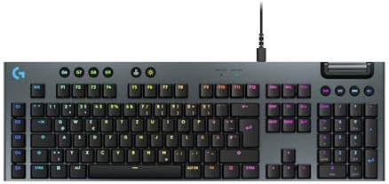 Logitech G G915 X, flache kabelgebundene, mechanische Gaming-Tastatur mit Double-Shot-PBT-Tastenkappen, voll programmierbaren Tasten, braune taktile GL-Switches für PC/Mac, DEU QWERTZ-Layout - Schwarz